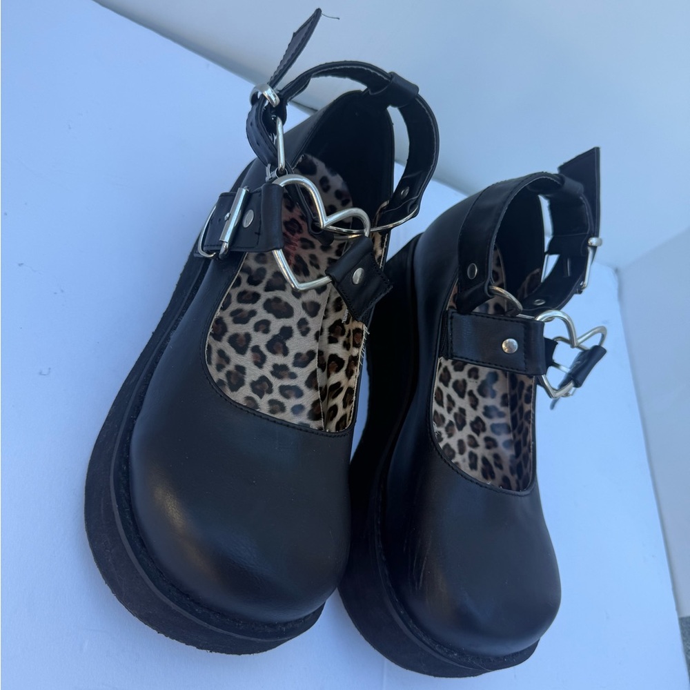 Demonia Black Mary Jane Shoes with Heart Buckle - Picture 2 of 12
